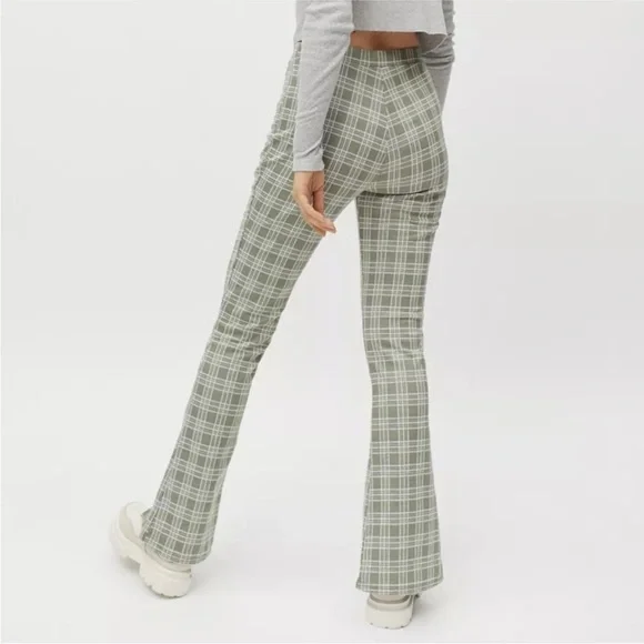 Urban Outfitters Urban Renewal Remnants Plaid Front Slit Olive Pants - Picture 2 of 11